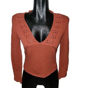 Mexx Rust Colored Knit V-Neck Sweater Size S